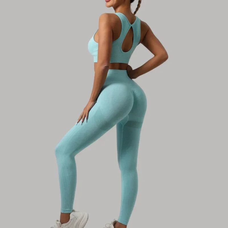 STOUREG Hollow Beauty Back 2Pcs Yoga Set Women Sports Bra+Hip Lifting Sports Pansts Workout Set Seamless Fitness Gym Set