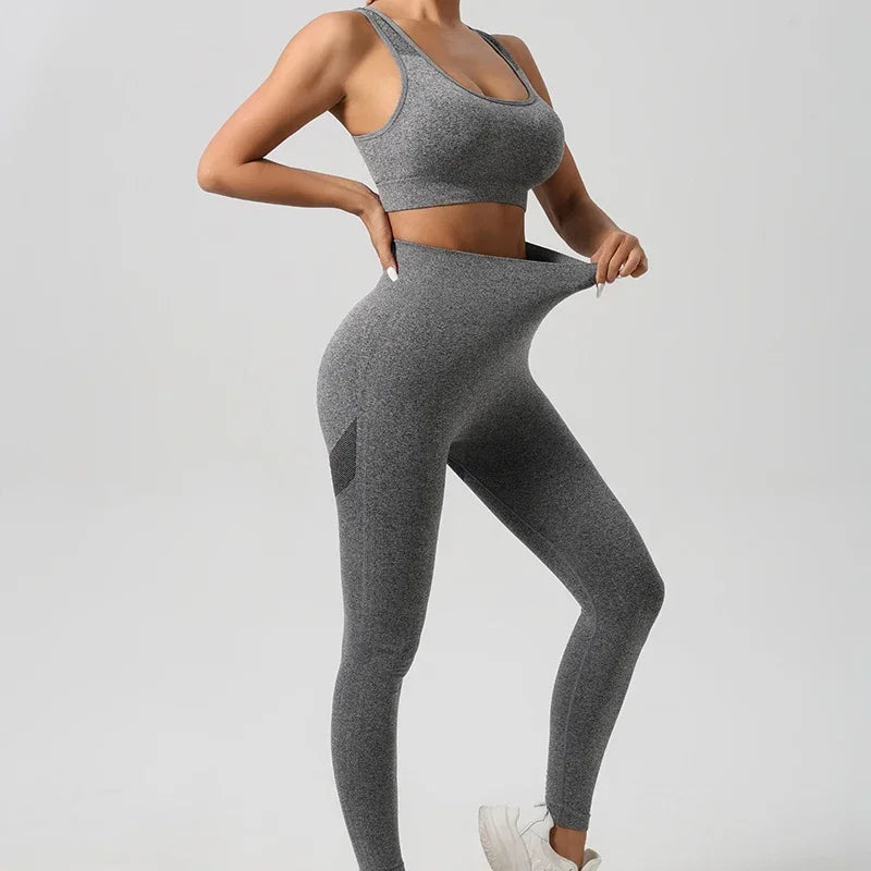 STOUREG Hollow Beauty Back 2Pcs Yoga Set Women Sports Bra+Hip Lifting Sports Pansts Workout Set Seamless Fitness Gym Set