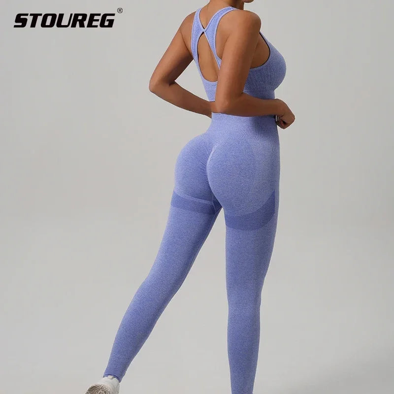 STOUREG Hollow Beauty Back 2Pcs Yoga Set Women Sports Bra+Hip Lifting Sports Pansts Workout Set Seamless Fitness Gym Set