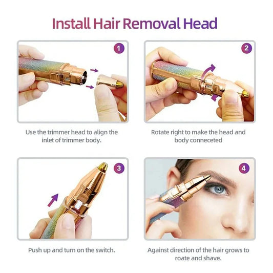 2 In1 Rechargeable Facial Hair Removal and Eyebrow Shaver - Face Lips Body Painless Facial Razor with Built-in LED Light USB